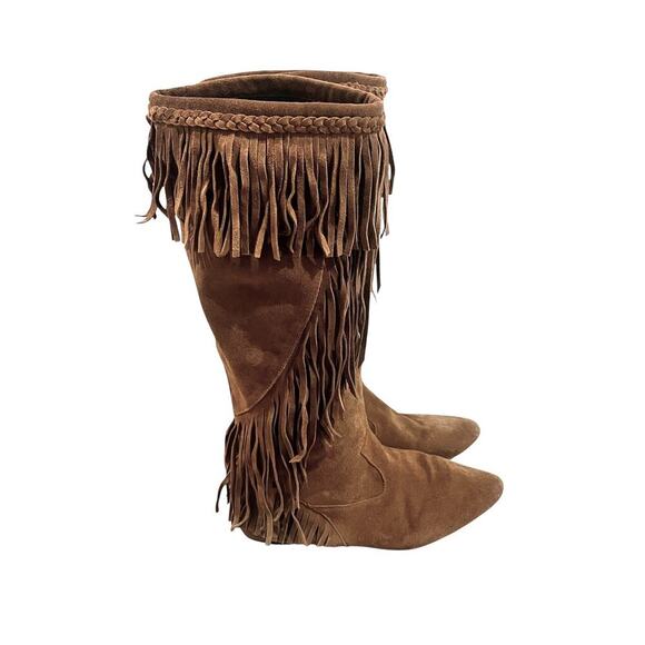 Sam Edelman Utah Brown Suede Fringe Moccasin Boots Mid-Calf Pull On Women’s 8 - Picture 6 of 11